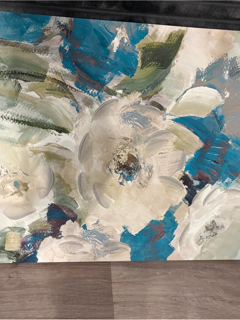 Floral Abstract Canvas Wall Art - White & Teal